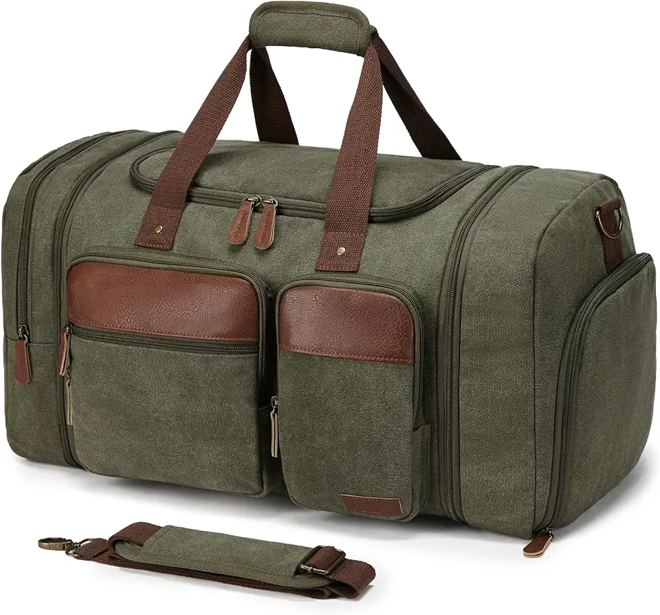 Men's Olive Green Canvas Weekend Duffle Bag