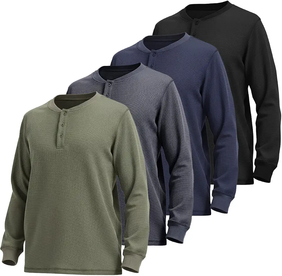 Liloak Henley Shirts for Men Multipack Long Sleeve Waffle Knit Thermal Tops