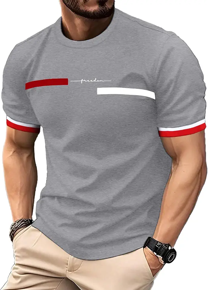 QJQ Men's Letter Graphic Tees Streetwear Short Sleeve Crewneck Color Block T Shirts Casual Summer Trendy Tops White