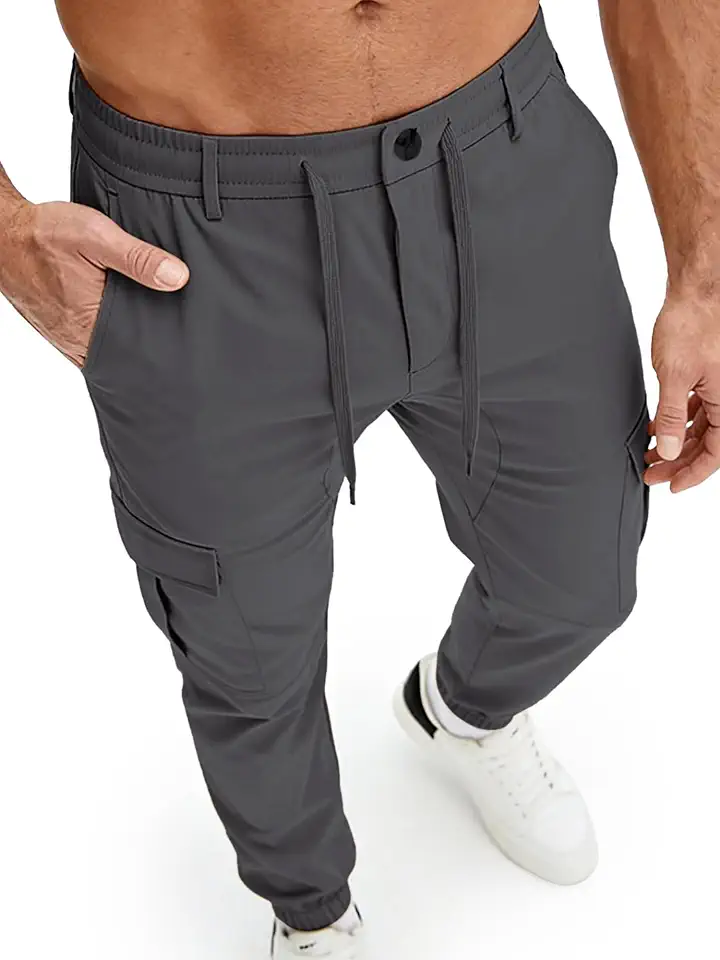 PLEPAN Mens Casual Cargo Joggers Drawstring Elastic Waist Tapered Work Pants Outdoor Hiking Pants with 6 Pockets