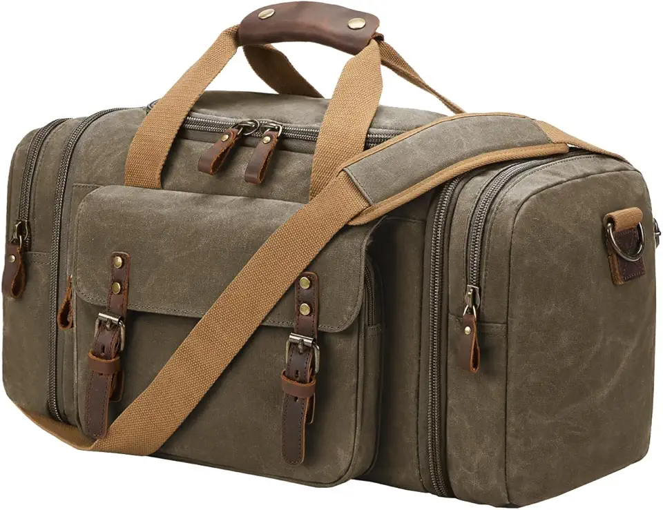 Waxed Canvas Duffel Bag 50L, Army Green | Waterproof, Travel, Overnight, Weekender