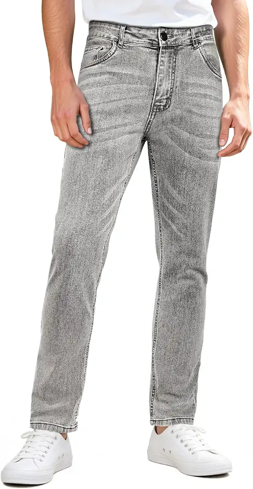 GINGTTO Mens Jeans Slim Fit Stretch Denim Grey 34W30L