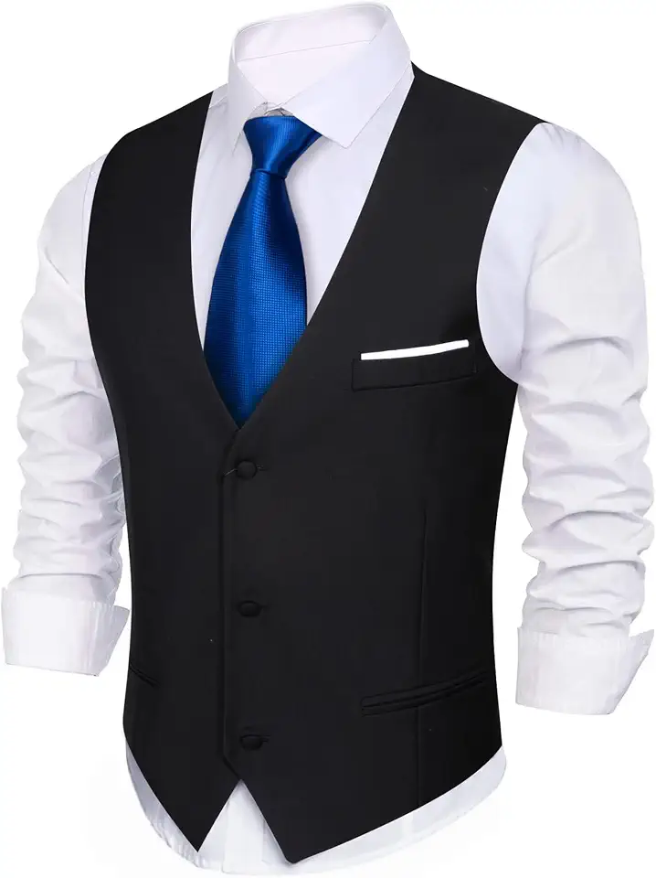 Barry.Wang Men's Slim Fit V-Neck Suit Vest Formal Waistcoat | 2-Pocket Solid Color Dress Vest for Business Tuxedo Wedding Party Prom Formal Occasions
