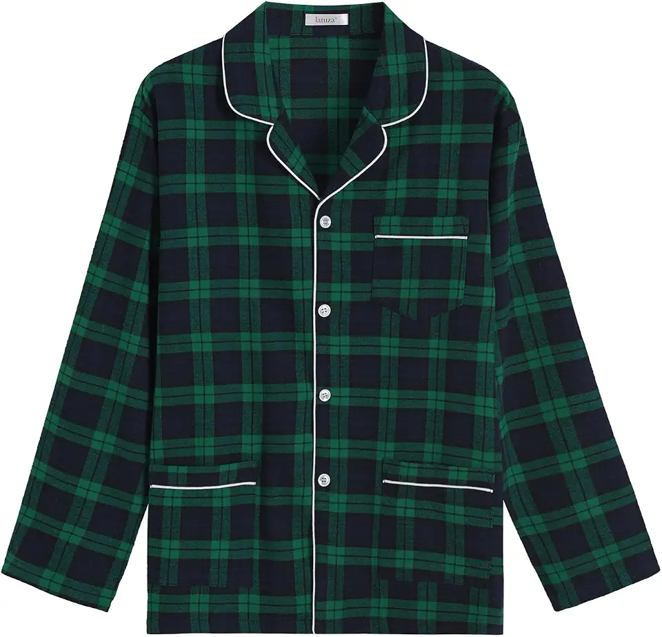 Latuza Men's Plaid Cotton Flannel Pajama Top Long Sleeve Button Down Sleep Shirt