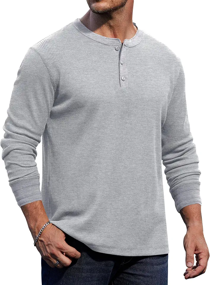 Herberton Mens Waffle Henley Shirts Textured Knit Pullover