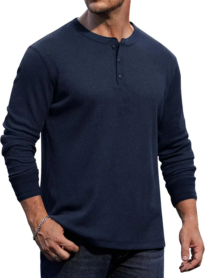 Herberton Mens Waffle Henley Shirts Textured Knit Pullover