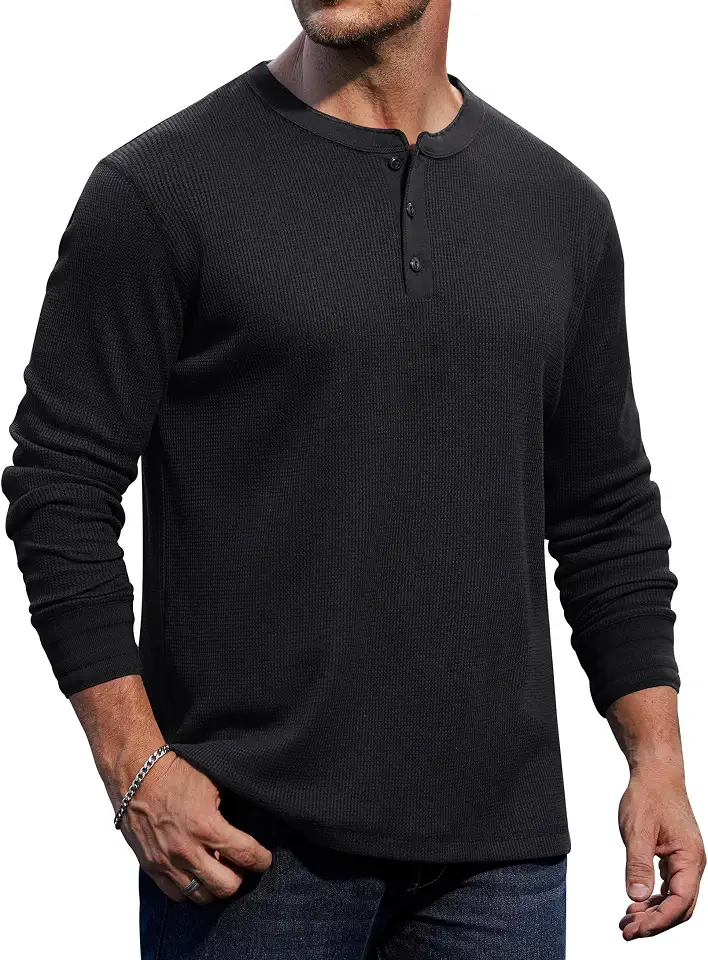 Herberton Mens Waffle Henley Shirts Textured Knit Pullover