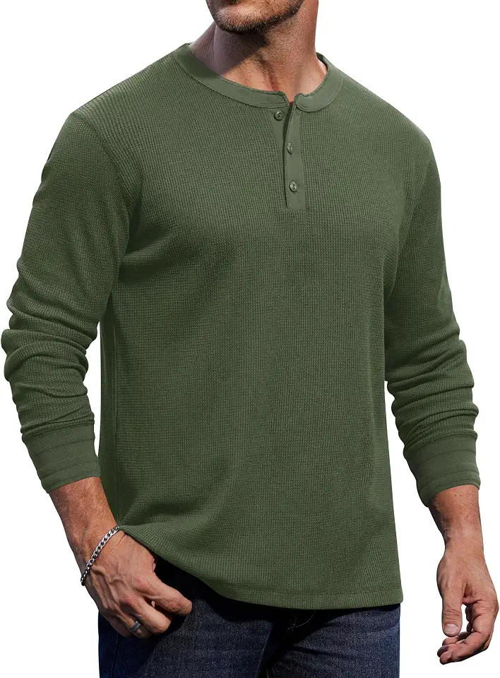 Herberton Mens Waffle Henley Shirts Textured Knit Pullover