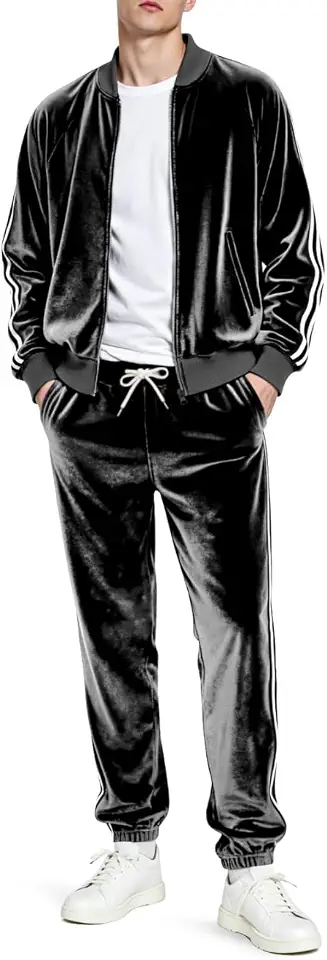 Heyfanee Mens Velour Tracksuit 2 Piece Set Full Zip Sweatsuits | Soft Comfortable Velour, Relaxed Fit, Casual Jogging Suits Jacket Pants Set, Perfect For Fashion Streetwear Sports Travel
