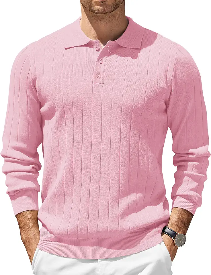 COOFANDY Mens Knit Polo Shirts Long Sleeve Casual Dress Pullover Sweater