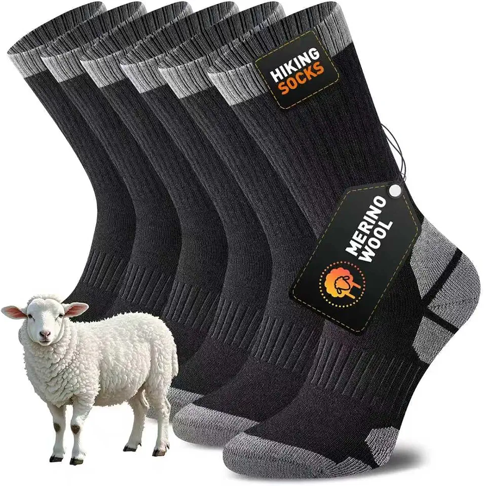 OEKO-TEX STANDARD 100 Niorasen Merino Wool Hiking Crew Socks for Men & Women, Thick Cushioned Anti-Blister, Moisture-Wicking, Seamless, 3/5 Pairs