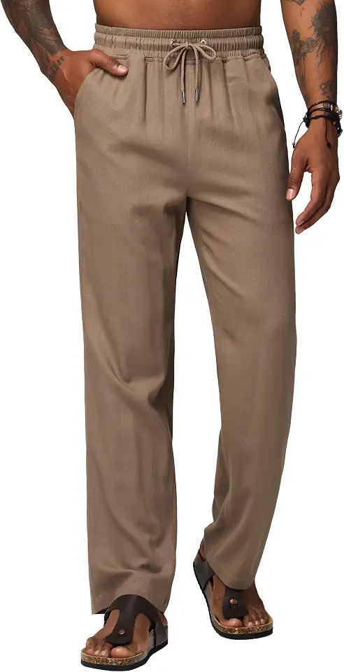 Men's Linen Pants Elastic Waist Drawstring