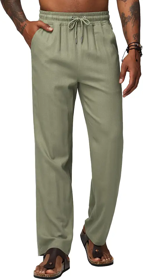 Men's Linen Pants Elastic Waist Drawstring