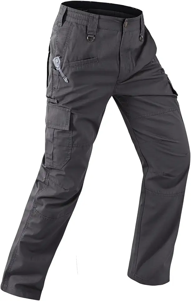 Mens Work Pants Water Resistant Elastic Waist Outdoor Breathable Cargo Tactical Pants with 8 Pockets