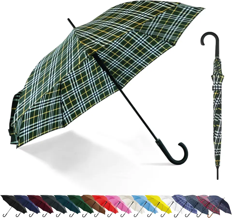 Large Stick Umbrella Windproof Automatic Open 50 Inch Umbrella with Hook Handle,Over Sized J Handle Umbrellas for Men and Women,Windproof Unbreakable Stick Rain Golf Umbrella
