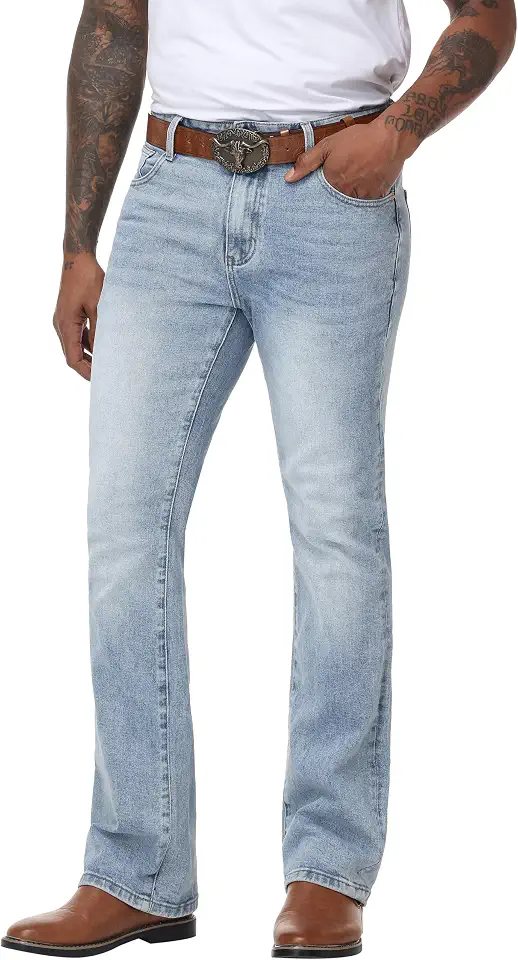 MZNBURAM Men's Stretch Regular Fit Bootcut Flared Jeans - Cowboy Cotton Fashion Comfort Flex Waist Denim Pants