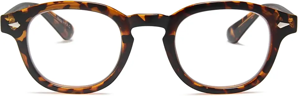 2SeeLife Tortoise Round Premium Clear Frame Reading Glasses – Solid & Sturdy Frame Blue Light Retro Readers for Men & Women with Spring Hinges & Scratch-Resistant Lenses, Strength 1.00