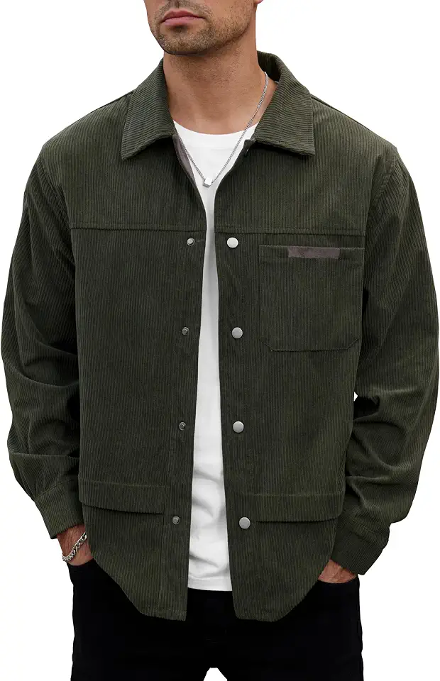 VOGSTART Mens Corduroy Button Jacket Casual Pocket Shacket