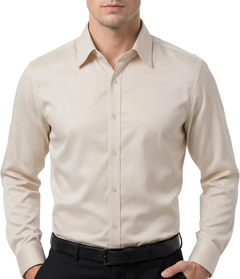 TYZER Mens Dress Shirts Satin Long Sleeve Casual Shirt
