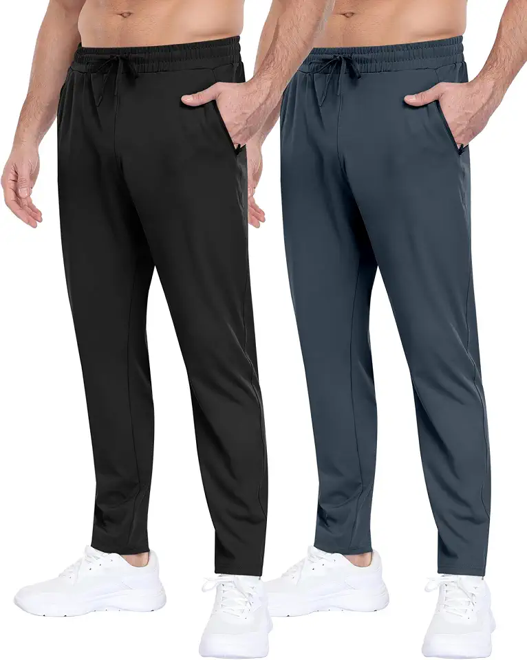 PARISDIARY 2 Pack Mens Fleece Lined Pants with Zipper Pockets,Winter Athletic Workout Warm Running Joggers Sweatpants for Men