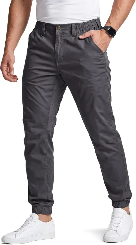 CQR Men's Flex Lightweight Joggers, Elastic Waist Drawstring Casual Pants, Tapered Fit Water Resistant Outdoor Cargo Pants