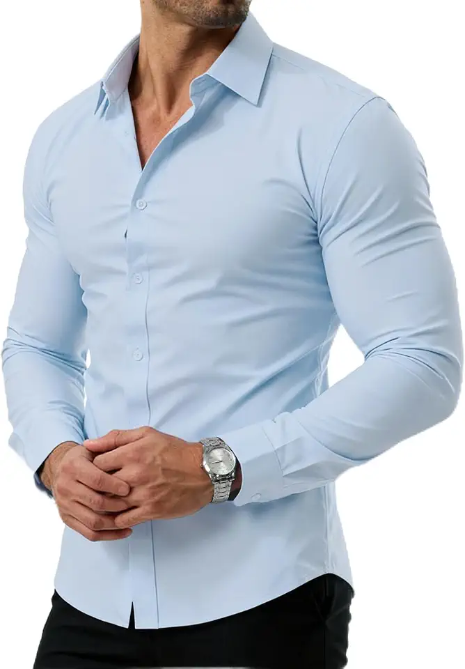 PLEPAN Men's Dress Shirt Slim Fit Stretch Stain Shield Wrinkle Free Shirts