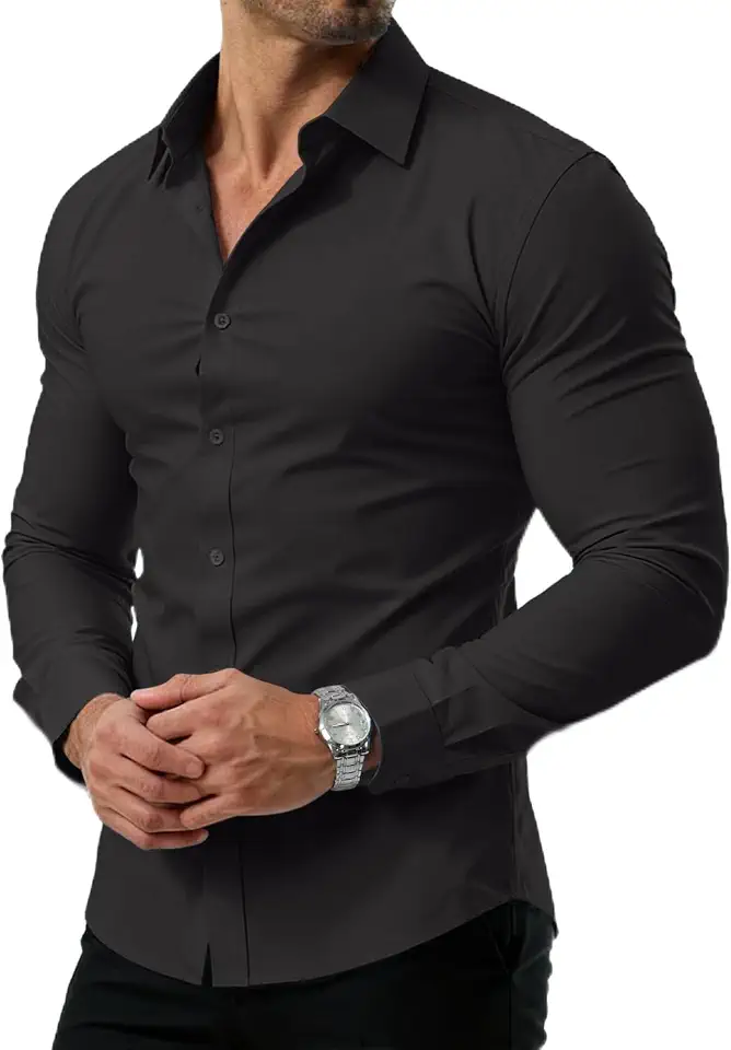 PLEPAN Men's Dress Shirt Slim Fit Stretch Stain Shield Wrinkle Free Shirts | Long Sleeve Button Down Shirts, Breathable and Comfortble, Non Iron, Formal Business Casual Wedding