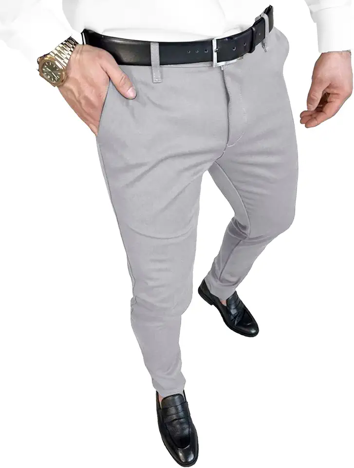 PLEPAN Men's Slim Fit Stretch Dress Pants Skinny Slacks Tapered Trousers