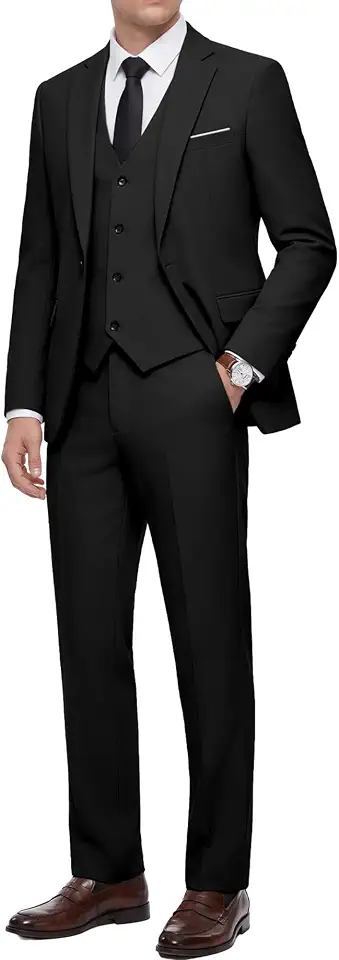 Global Recycled Standard WULFUL Men's 3 Piece Slim Fit Suit Set Stretch One Button Blazer Jacket Vest & Pants Tuxedo for Party Wedding Business