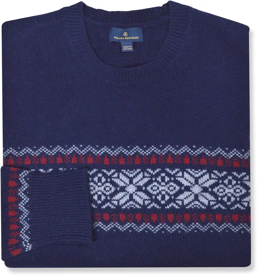 Brooks Brothers Mens Mediumweight Wool Blend Fair Isle Knit Crewneck Sweatshirt Sweater,