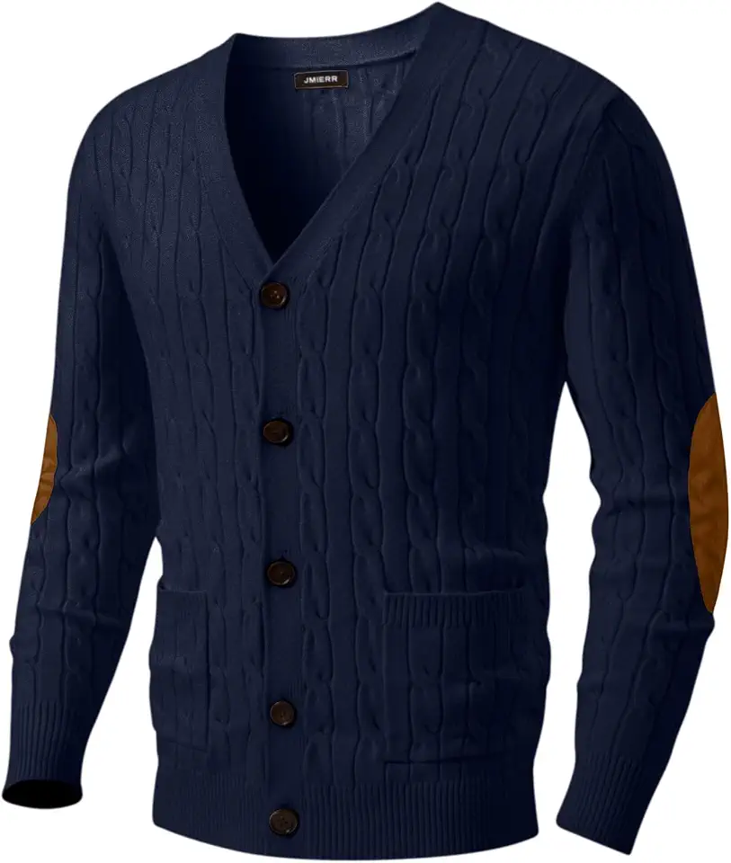 JMIERR Mens Cardigan Sweater Cable Knit Button-Down Sweaters V Neck Warm Winter Cardigans with Pockets