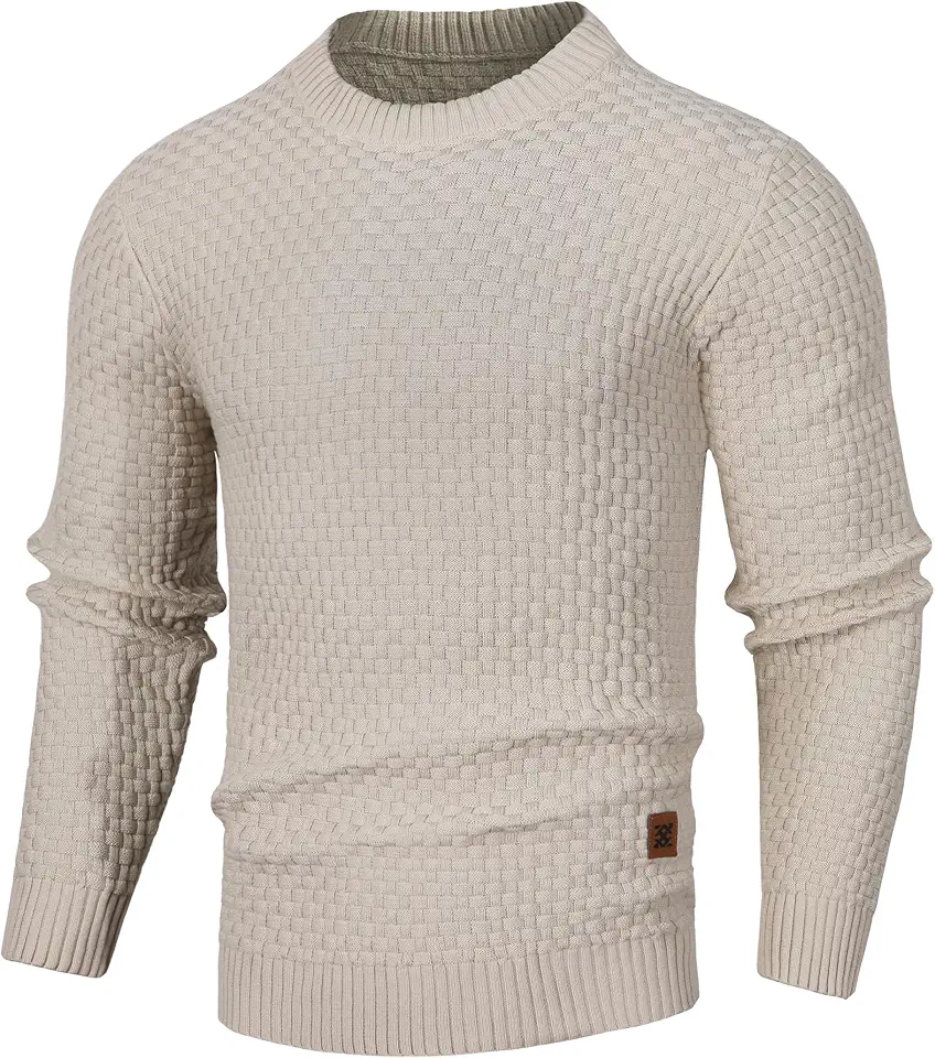 Global Recycled Standard Zaitun Men's Crewneck Sweater Pullover Long Sleeve Solid Waffle Knitted Pullover Casual Sweaters