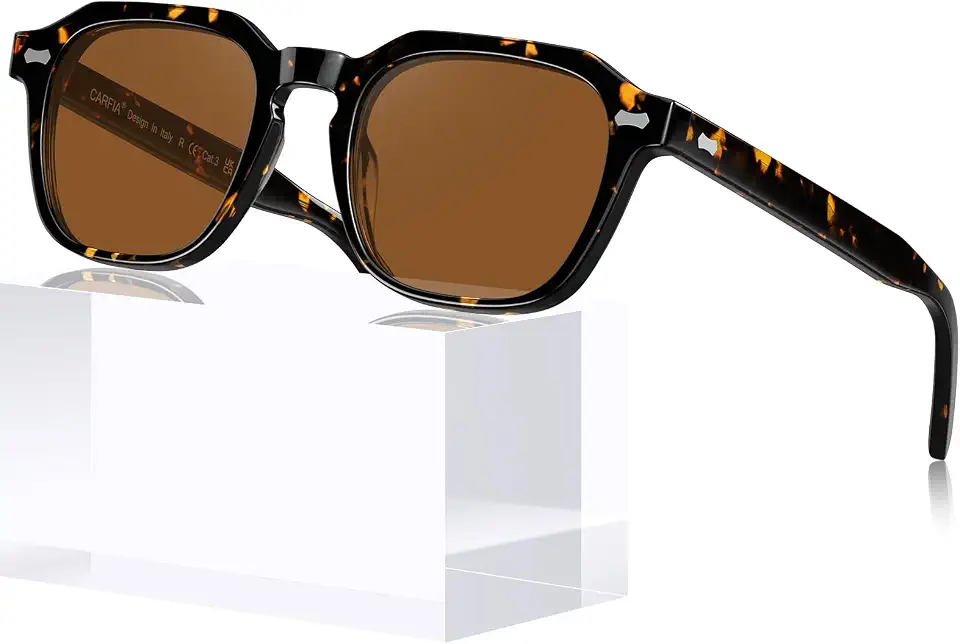 CARFIA Acetate Polarized Sunglasses for Men Retro Square Shades CA5405