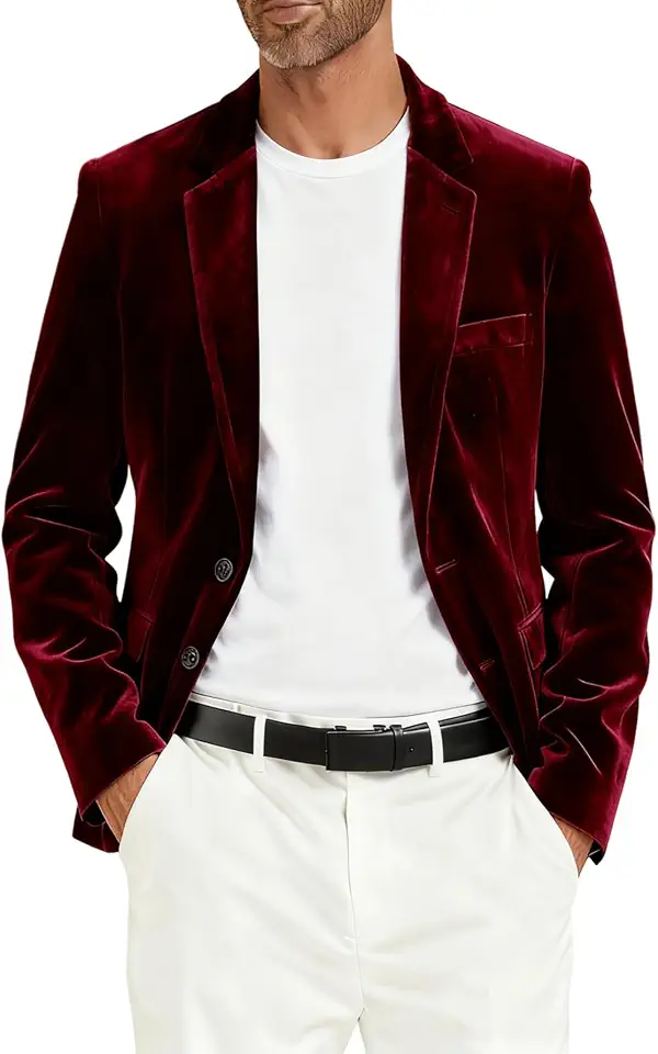 Mens Velvet Blazer Jacket Slim Fit Two Button Sport Coat Tuxedo Jacket for Dinner Prom Wedding