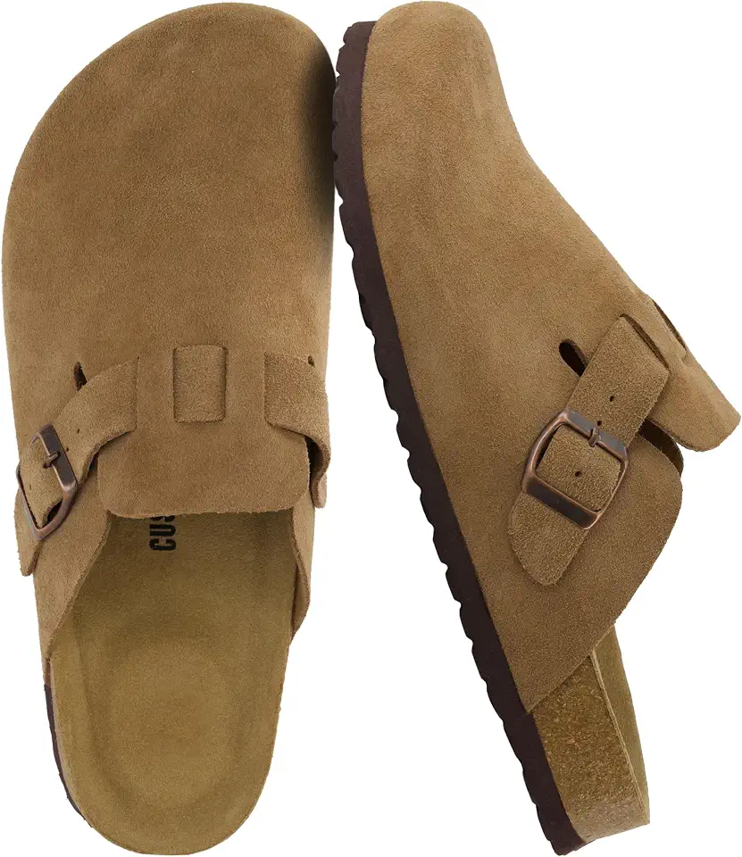 CUSHIONAIRE Haze Genuine Suede Leather Mens Clogs - Comfortable Slip On Potato Shoes for Men with Adjustable Buckle