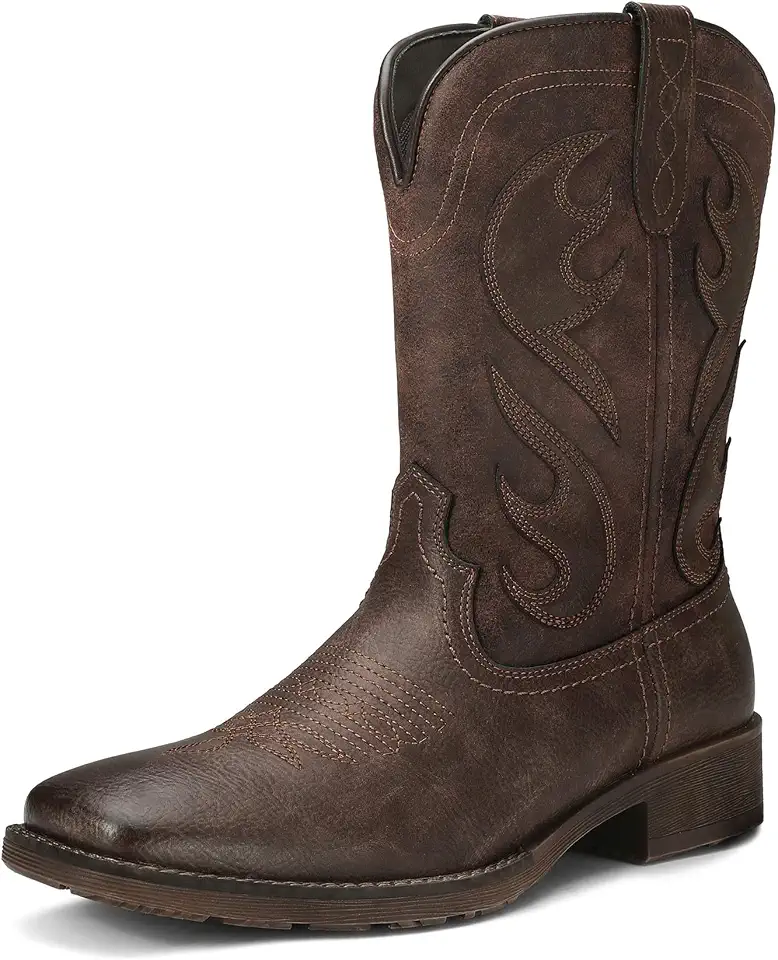 Men's Square Toe Cowboy Boots Pull-On Comfort Western Boots