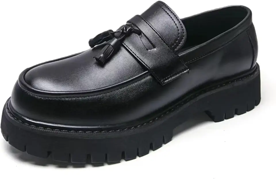 Men's Fashion Chunky Platform Penny Loafers Luxury Round Toe Slip-On Dress Shoes with Non-Slip Lug Sole for Business Work and Daily Casual Wear Sizes 6-14