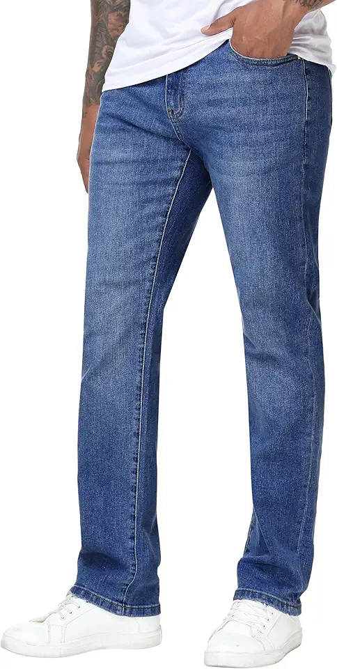 MZNBURAM Men's High-Stretch Regular Fit Straight-Leg Cotton Fashion Comfort Flex Waist Denim Pants Jeans