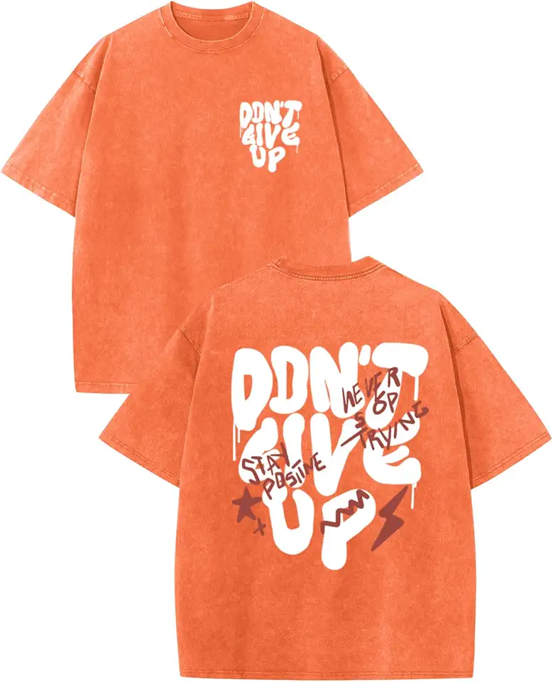 Oversized Tshirts for Men Graphic Vintage Tees Streetwear Shirts Acid Wash Tshirt Positive Letter Print Cotton Tops