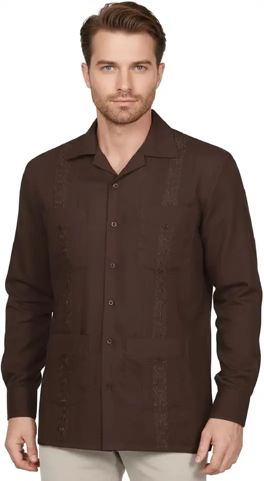 NE PEOPLE Men's Long Sleeve Embroidered Cuban Guayabera Button Down Shirts Top (S-4XL)