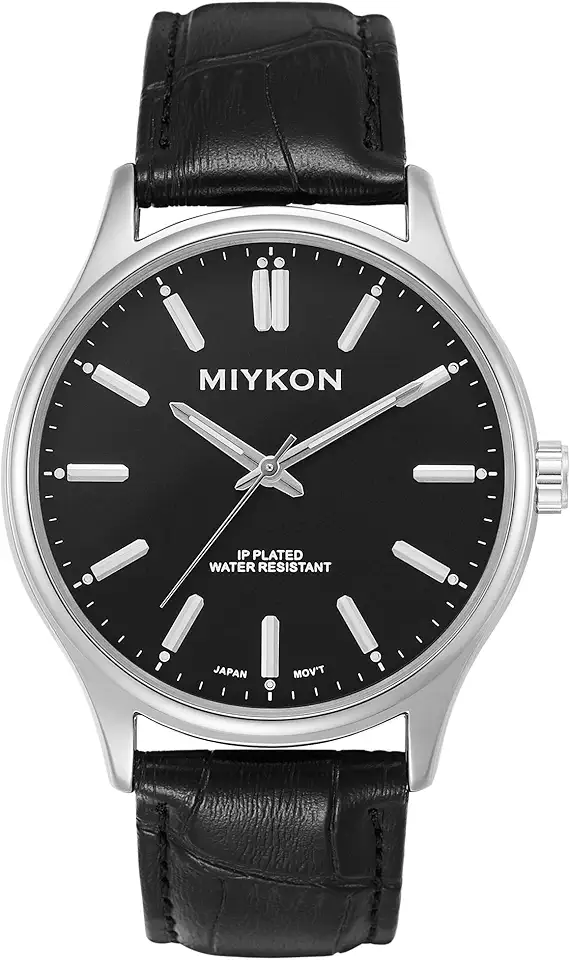 Miykon Dress Watches for Men – Classic Ultra-Thin Analog Minimalist Casual Watch with Genuine Leather Strap – Japanese Quartz, Waterproof to 100ft