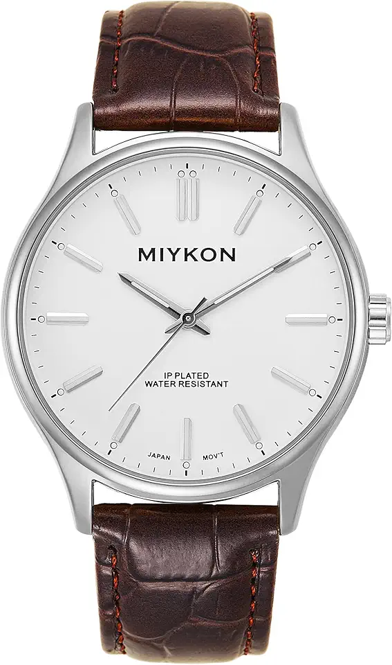 Miykon Dress Watches for Men – Classic Ultra-Thin Analog Minimalist Casual Watch with Genuine Leather Strap – Japanese Quartz, Waterproof to 100ft