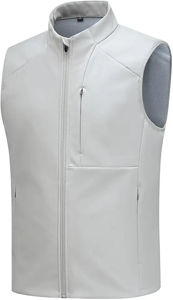 Mens Sleeveless Softshell Vest Waterproof Windproof Jacket Full Zip Outerwear Composite Fleece Fabric Golf Vest