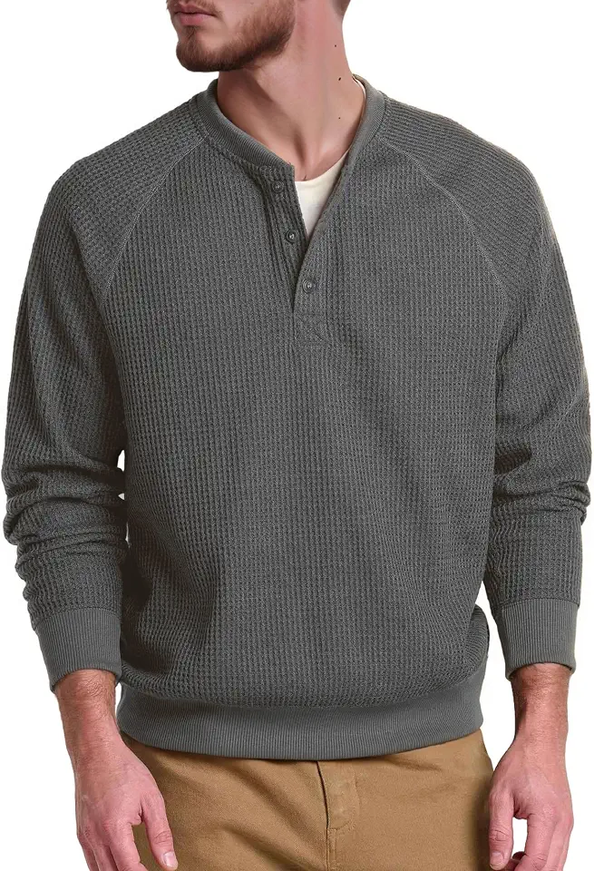 Men's Grey Waffle Knit Henley