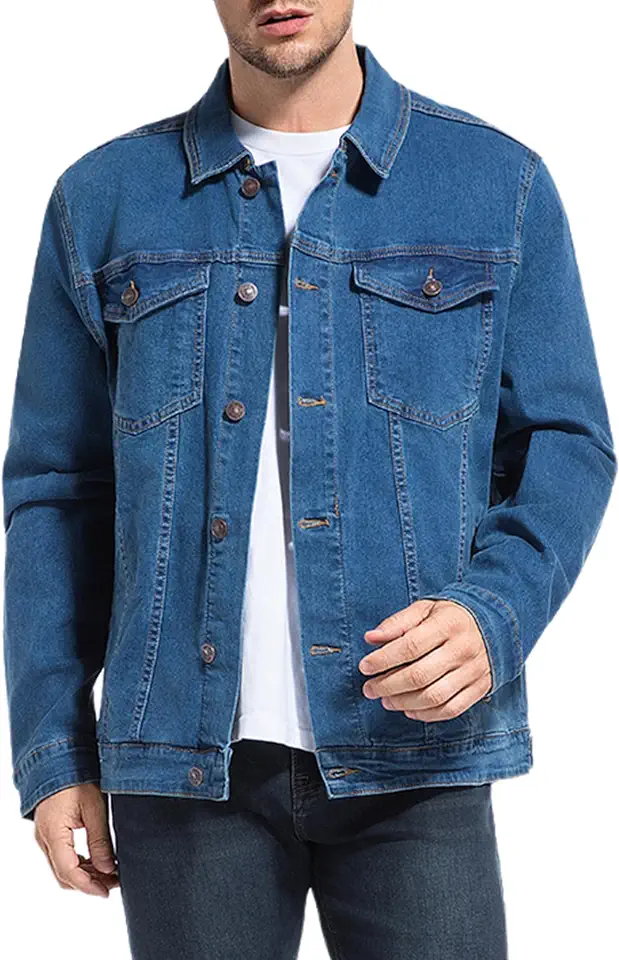 FASHIONSPARK Men’s Rugged Wear Button Down Denim Jacket Fashion, Classic Long Sleeve Jean Jacket