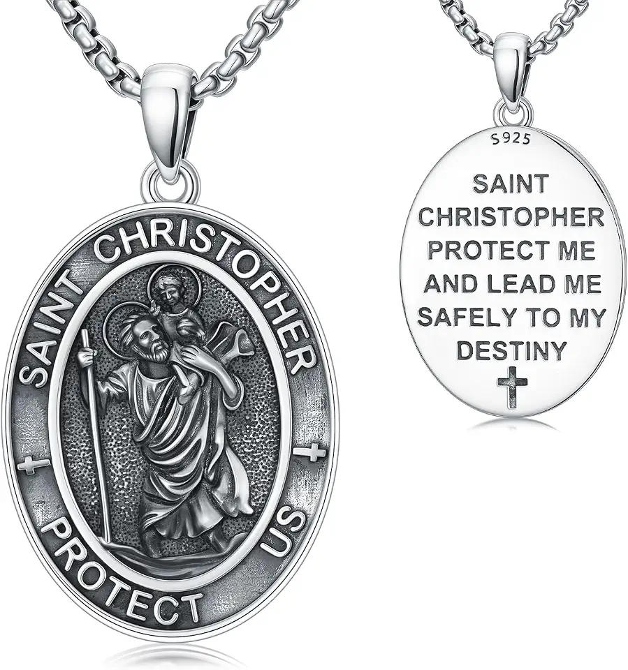 Patron Saint Necklace 925 Sterling Silver St Amulet Medal Pendant Religious Protection Jewelry Gifts for Men