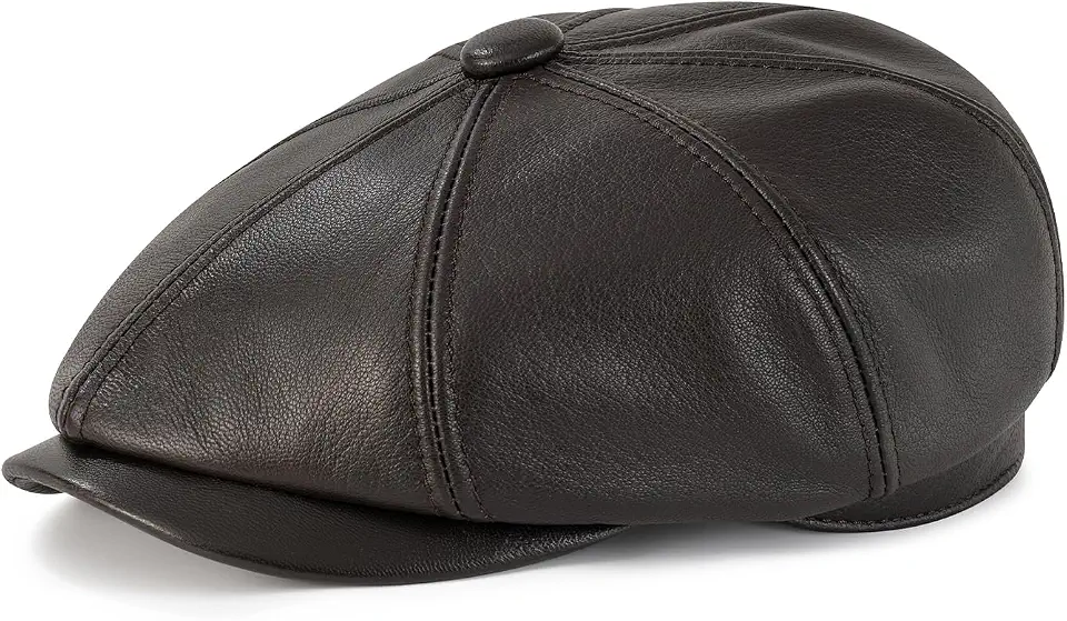 Unisex 8 Panel Leather Newsboy Cap Gatsby Hat