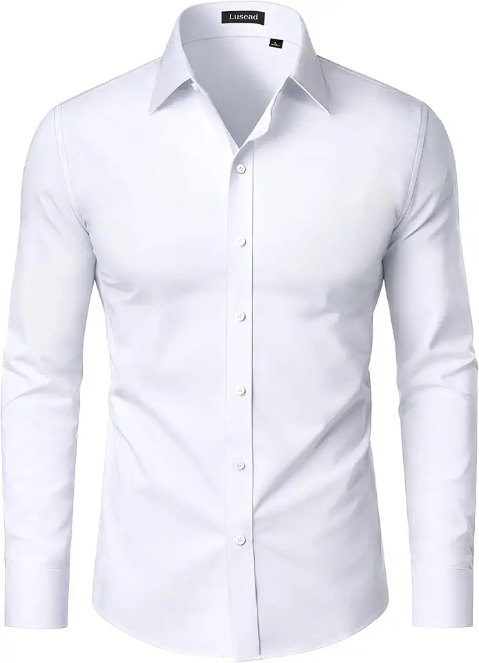 Men's Regular Fit White Long Sleeve Button Down Dress Shirt