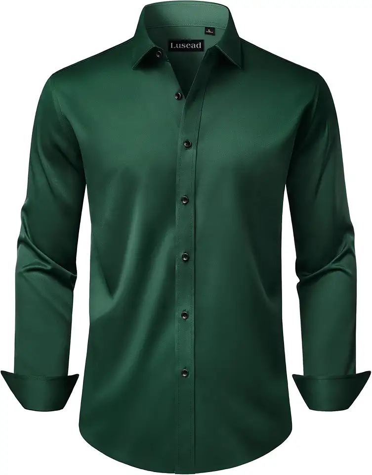 Global Recycled Standard Men's Dress Shirts Long Sleeve Stretch Wrinkle Free Wedding Formal Business Button Down Shirt