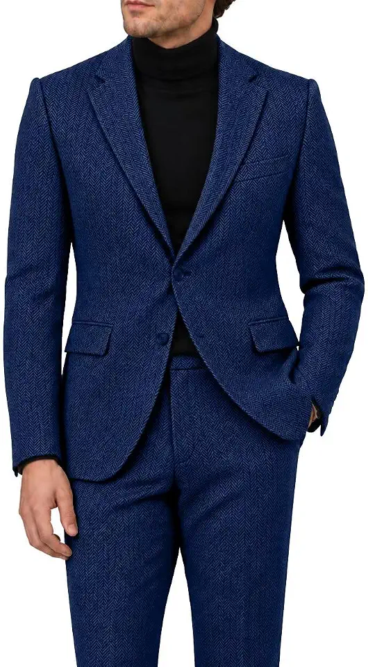 Retro Tweed Herringbone Mens Suit Slim Fit 2 Buttons Suits for Men